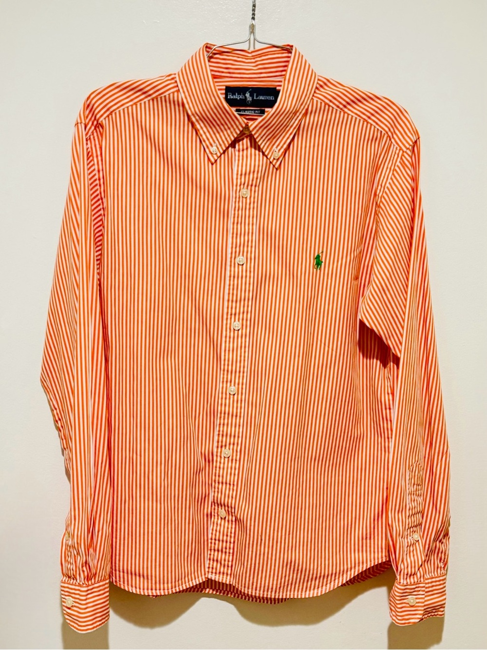 Ralph Lauren Orange and White Striped Button-Down Classic Fit Shirt Medium - Picture 2 of 9